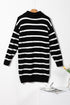Striped O-Ring Zip Front Collared Drop Shoulder Long Sleeve Sweater Dress